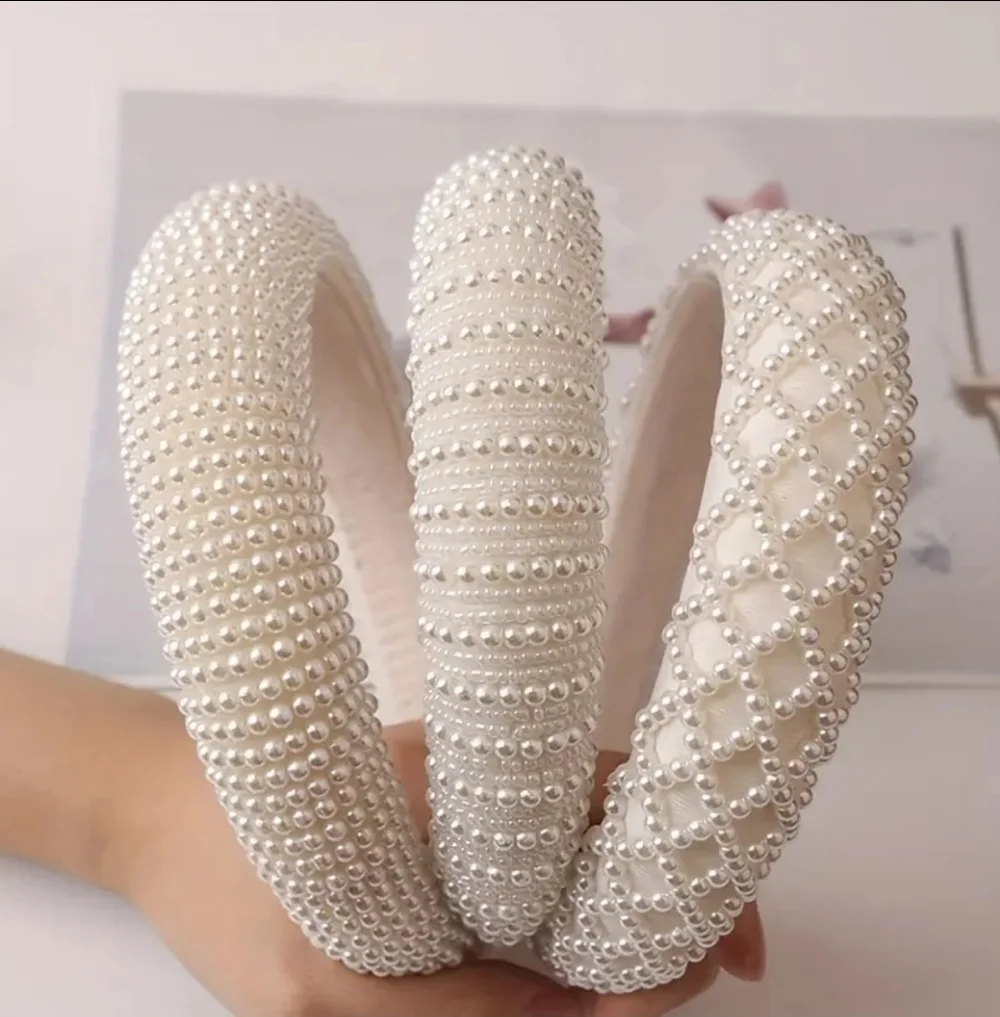 Pearl Embellished Headband, White  NEW
